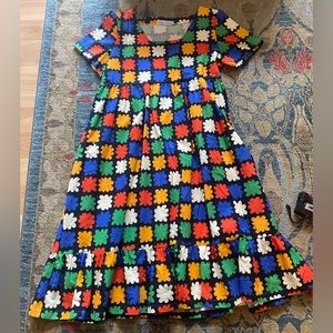 Blue and Black Puff Sleeve Midi Sundress